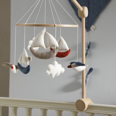 Baby Mobile "MARINA" with ships and seagulls made of felt