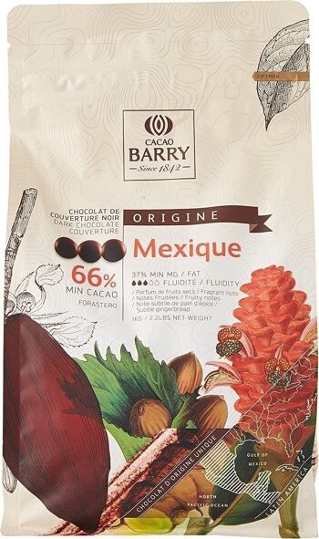 CACAO BARRY -  Chocolat de couverture noir  - 66% Min Cacao - origine Mexique -  Pistoles - 1 kg. 1
