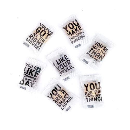 Individually wrapped shortbread cookies with feel good quotes - 85 pcs