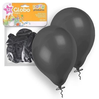 Pack 12 globos negro 23 cm