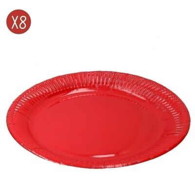 Pack 8 platos papel rojo 22 cm