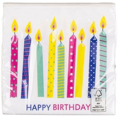 Pack 20 servilletas papel 33x33 cm Velas Happy birthay