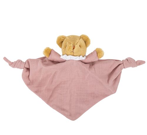 Ours Triangle Doudou avec Hochet 20Cm - Coton Bio Vieux Rose