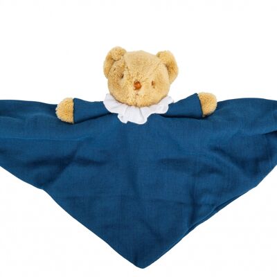 Ours Triangle Doudou avec Hochet 20Cm - Coton Bio Bleu Denim