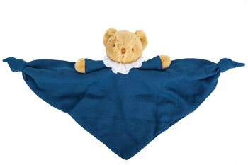 Ours Triangle Doudou avec Hochet 20Cm - Coton Bio Bleu Denim 1