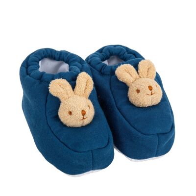 Rabbit Slippers 0-2 years - Organic Cotton Denim Blue