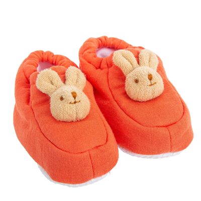 Rabbit Slippers 0-2 years - Organic Cotton Coral