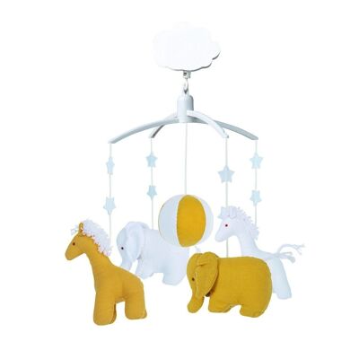 Musical Mobile Giraffe, Elephant Curry & White - organic cotton - NEW