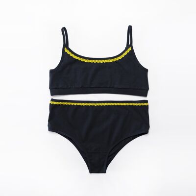 Navy Daffodil Crop Top and High Rise Panty