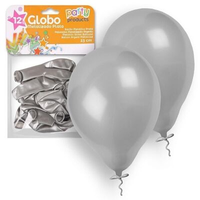 Pack 12 globos metalizado plata 23 cm