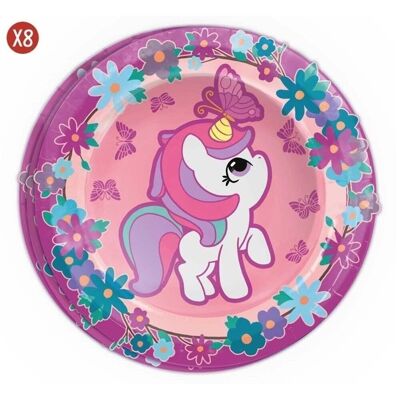 Pack 8 Platos Cartón Unicornio 23 cm