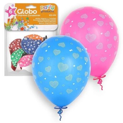 Pack 6 Globos Corazones colores 23 cm