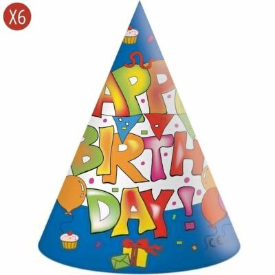 Pack 6 gorros kokliko Happy Birthday