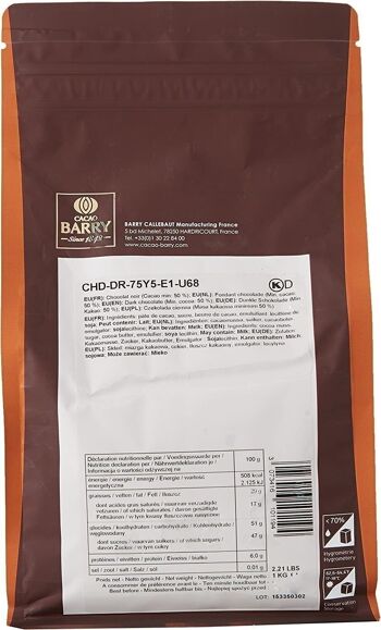 CACAO BARRY 7500 Pépites de Chocolat 50% Min. Cacao 1 kg 2