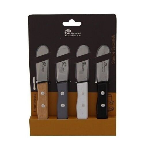 ESSENTIELS - SET 4 TARTINEURS 6 CM MANCHES COULEUR EN BOIS SUR CARTE