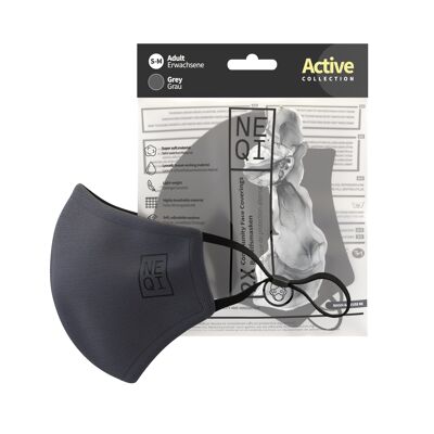 NEQI Premium Active Sport, adjustable fabric mask, S-M, Gray
