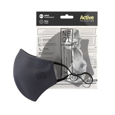 NEQI Premium Active Sport, maschera in tessuto regolabile, M-L, grigio