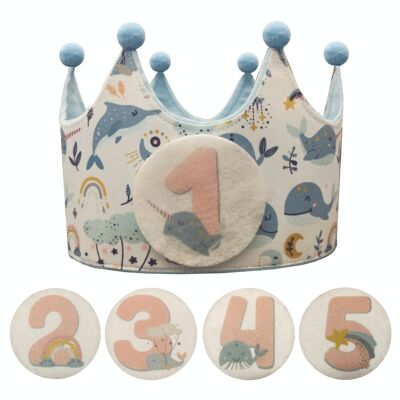 Interchangeable crown of numbers 1 to 5 years "Whales"