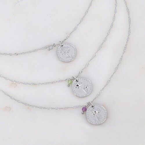 Collier Fleury rhodium - Birth Flowers