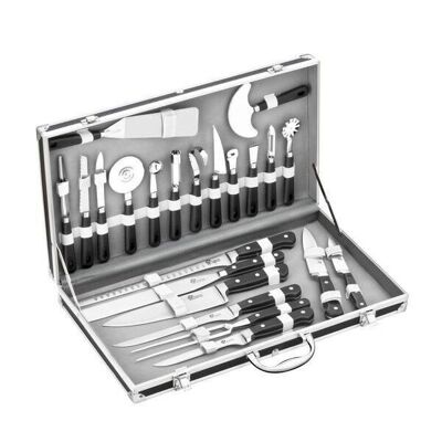 VALISE CUISINIER 23 PIECES, 15 USTENSILES ET 7 COUTEAUX