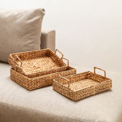 Tray rectangular braided from water hyacinth Large serving tray Beige decorative tray BESAKIH (3 sizes)