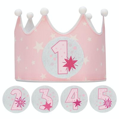 Interchangeable crown of numbers 1 to 5 years "Pink Star"