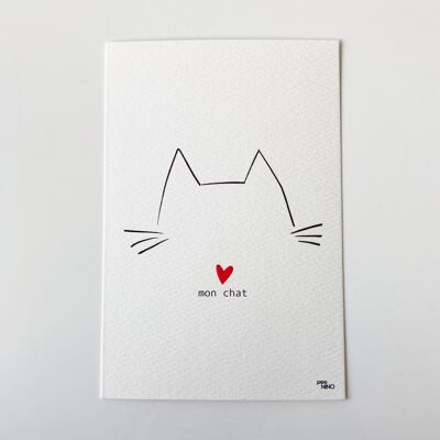 Love postcard MY CAT black & white
