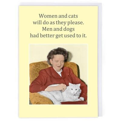 Cartolina d'auguri di donne e gatti