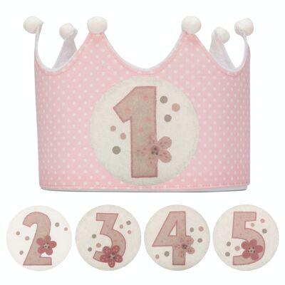 Interchangeable number crown 1 to 5 years "Pink Polka Dots"