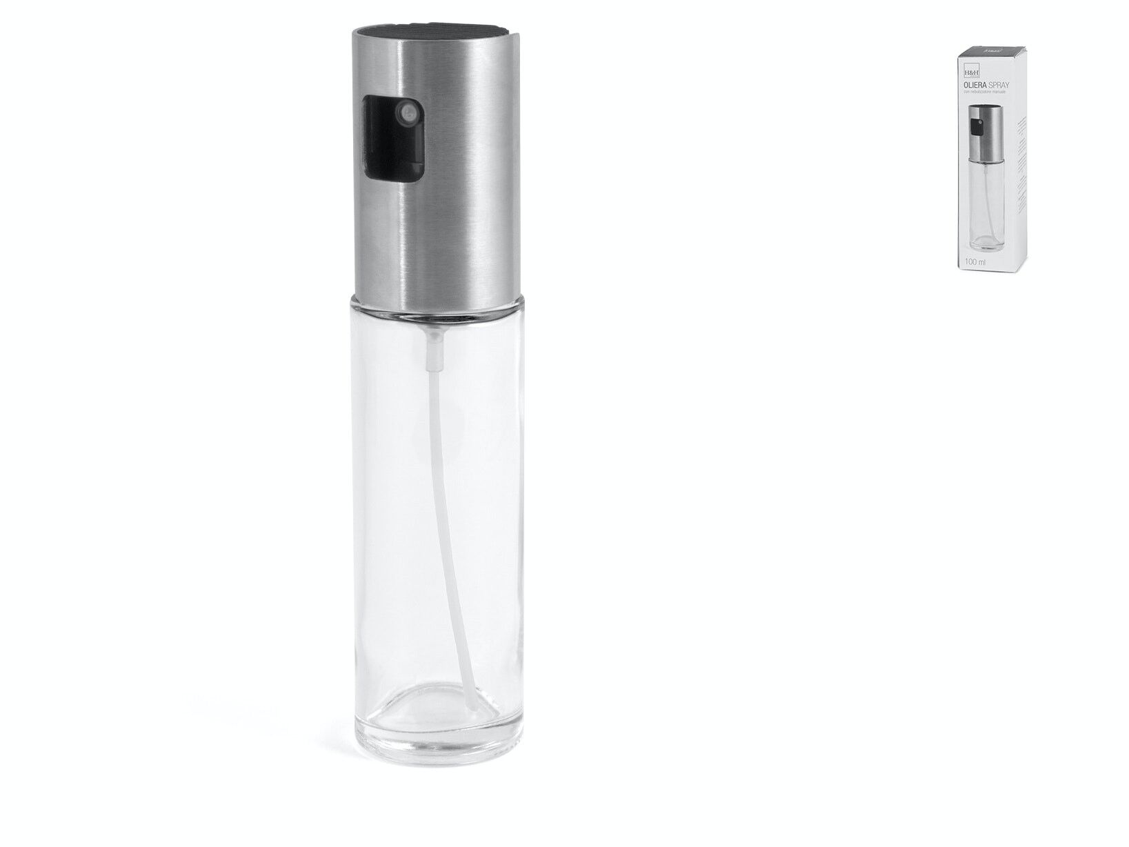 Oliera Acetiera con diffusore spray in vetro trasparente ml 100. Nebulizza delicatamente olio e aceto, non sporca e non gocciola