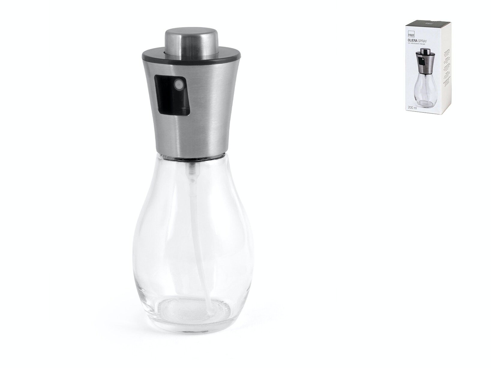 Essigölkännchen mit transparentem Glaszerstäuber 200 ml. Vernebelt Öl und Essig schonend, verschmutzt nicht und tropft nicht