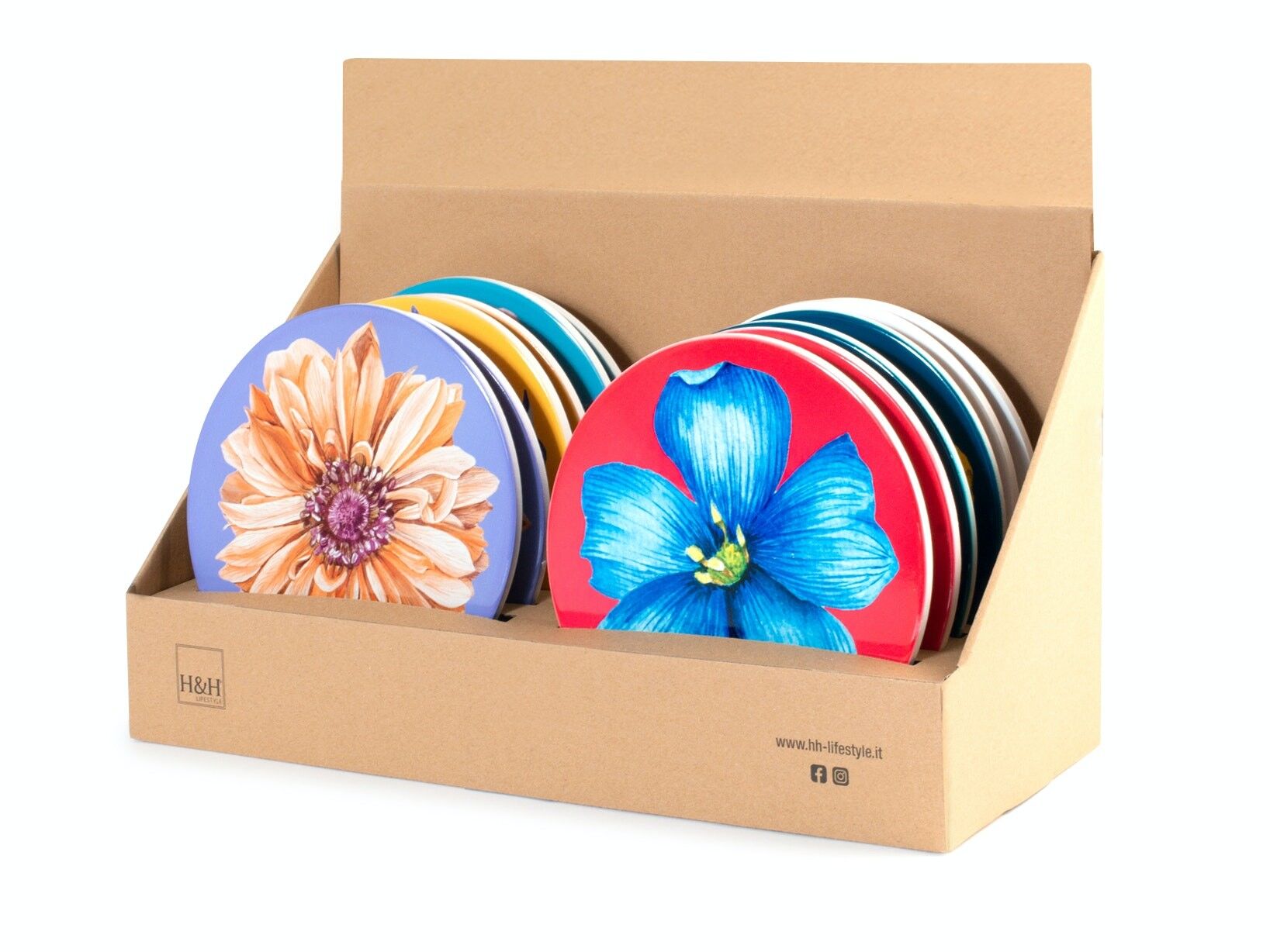 Sous pot en céramique à décor de fleurs 20 cm.