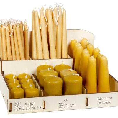 Display filled with 100% beeswax candles