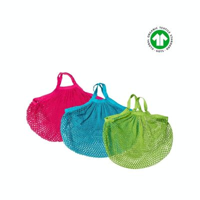 Assortimento di shopping bag in rete _turchese, lampone, verde