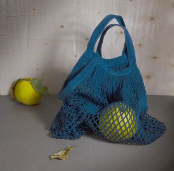 Assortiment sac filet à provisions _coloris bleu turquoise, framboise, vert 3