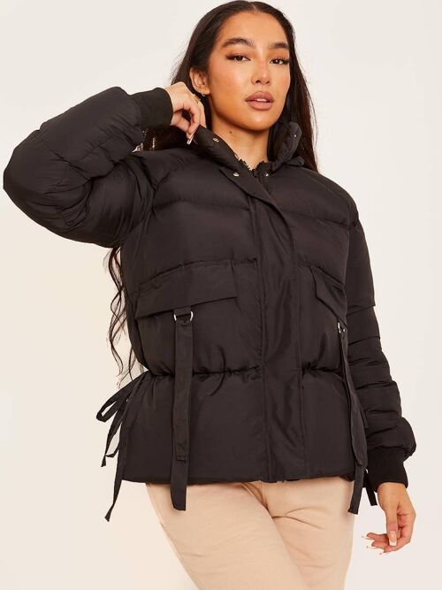 D Ring Tape Pockets Padded Puffer Jacket
