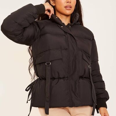 D Ring Tape Pockets Padded Puffer Jacket