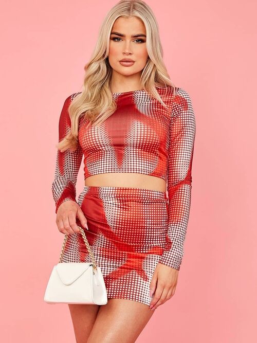 Distorted Graphic Slinky Crop Top & Skirt co ord
