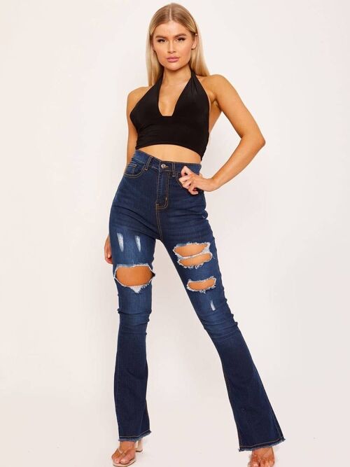Distressed Frayed Flare Jeans