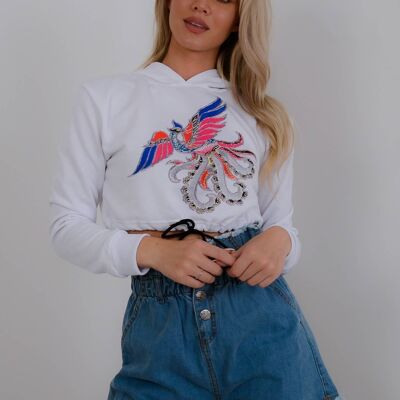 Dragon Printed Cropped Hoodie