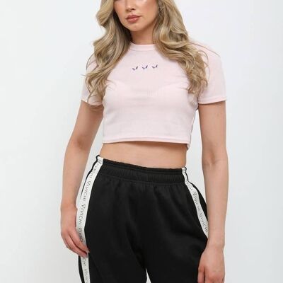 Embroidered Butterfly Rib Crop Top