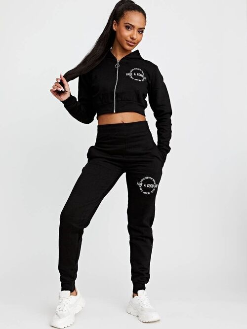 Embroidered Have A Good Day Zip Hoodie & Jogger Co Ord
