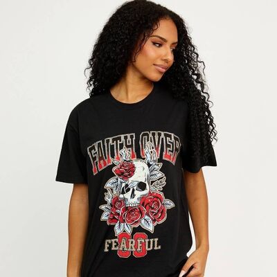 Faith Over Skull Graphic Printed T Shirt