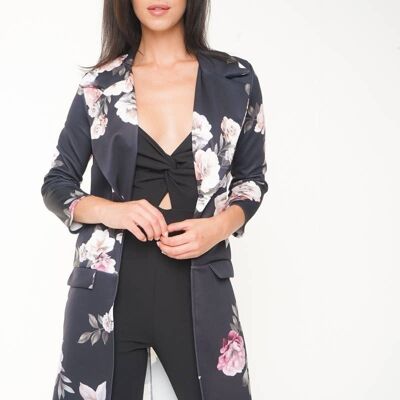 Floral Print Long Line Duster Blazer