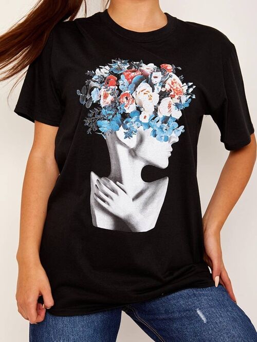Flower Face Graphic Printed T Shirt