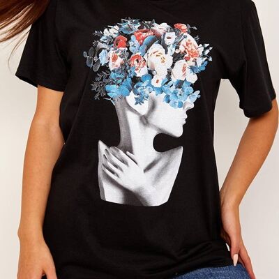 Camiseta con estampado gráfico de cara de flor