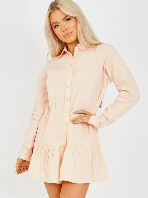 Frill Hem Buttoned Shirt Dress