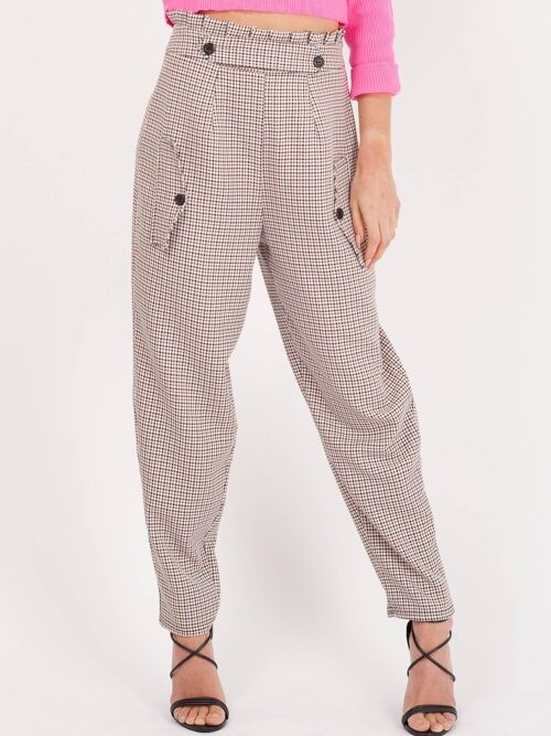 Gingham Check Paper Bag Waist Trousers