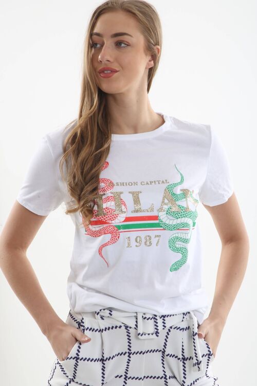 Snake Print Milan Slogan T Shirt
