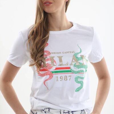 T-shirt con slogan Milan stampa serpente